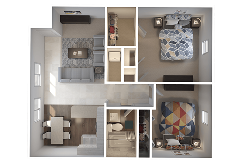 Floor plan for 2 beds, 1 bath, 880 sqft